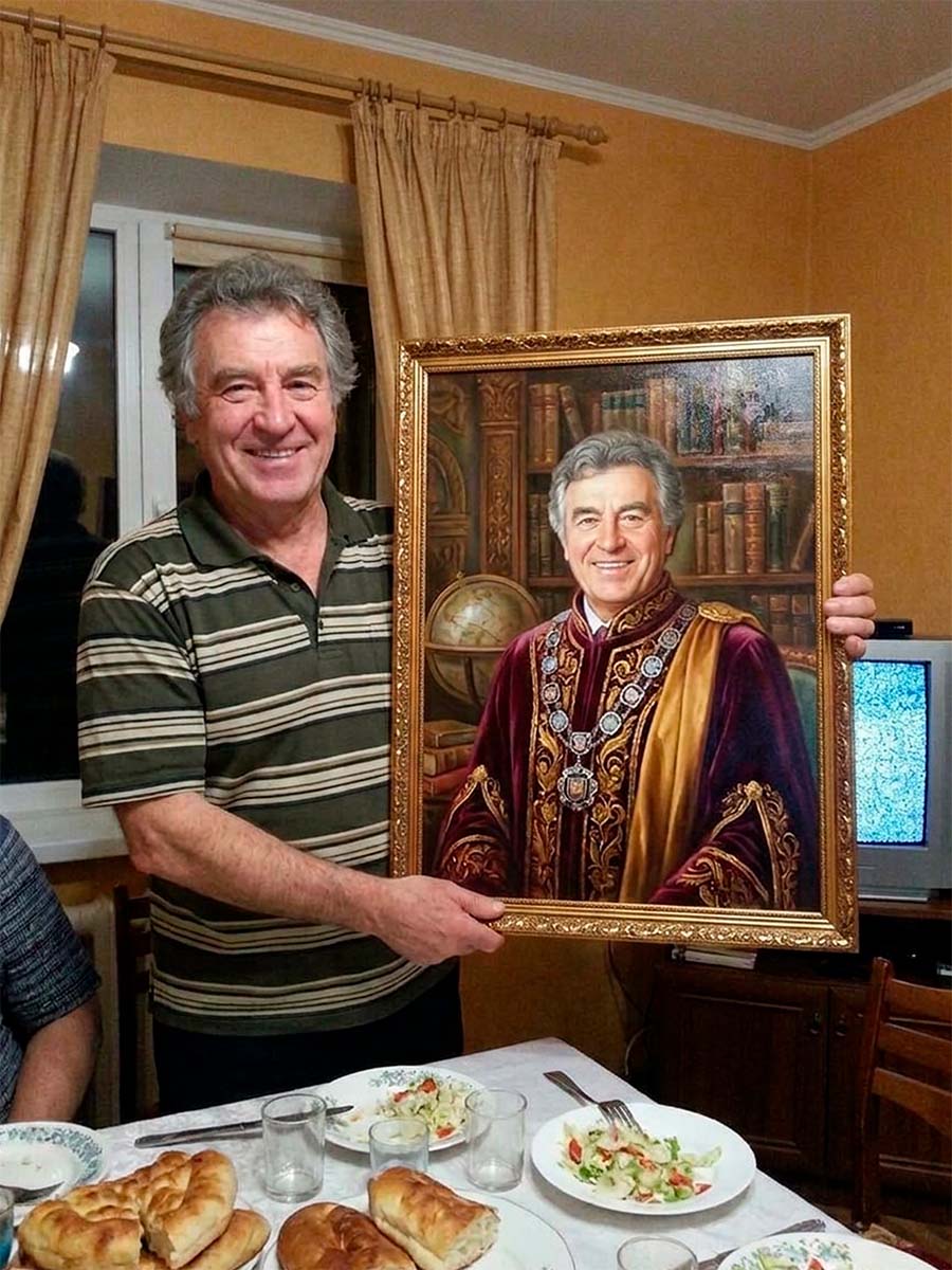 Фото клиента с портретом